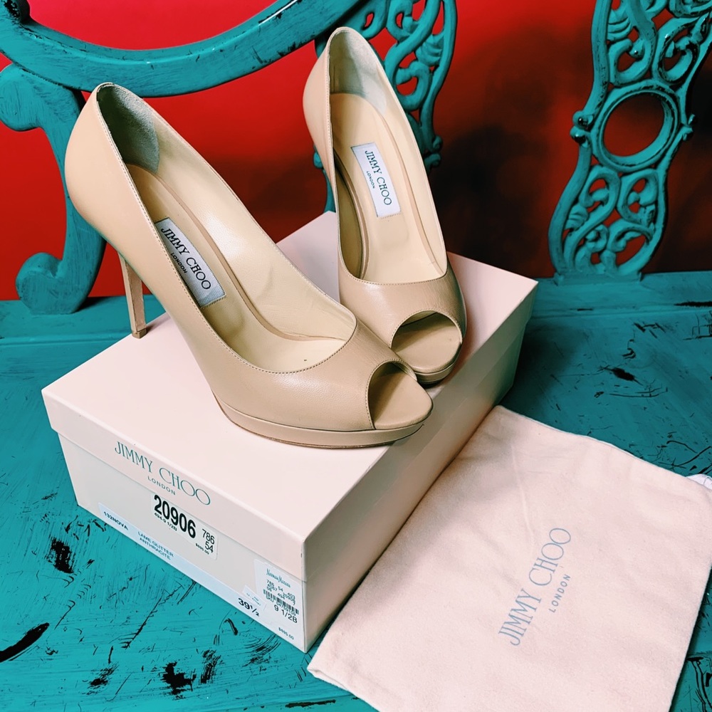 Jimmy Choo Tan Pumps with Peep Toe